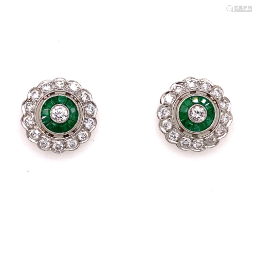 Platinum Diamond Emerald Rosetta Earrings