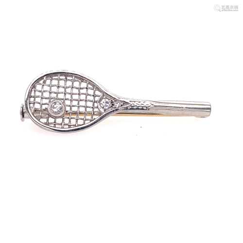 Platinum & Gold Tennis Racquet Diamond Pin
