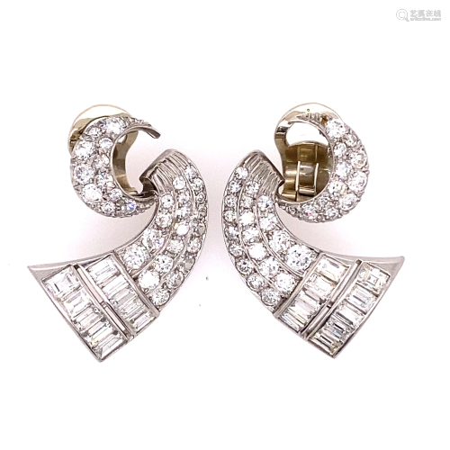18k Art Deco Diamond Clip Earrings