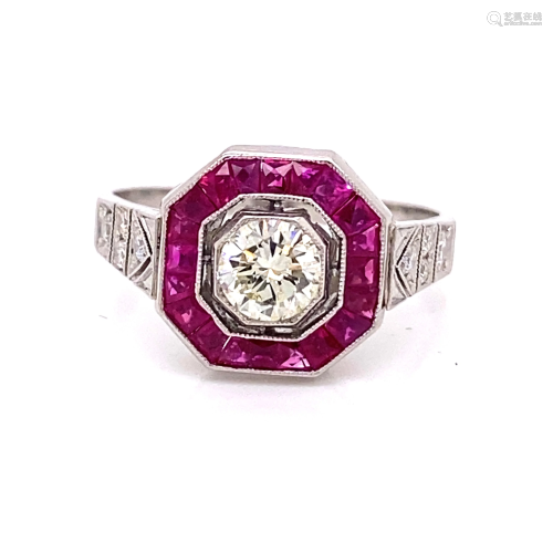 Platinum Diamond Ruby engagement Ring