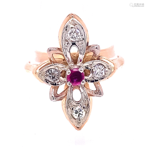 1920’ 14K Diamond Ruby Star Ring