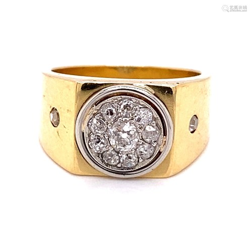 18k Art Deco Round Center Diamond Ring