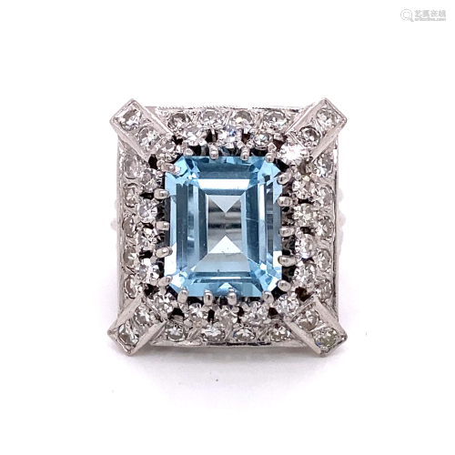 18k Art Deco Diamond Topaz Ring