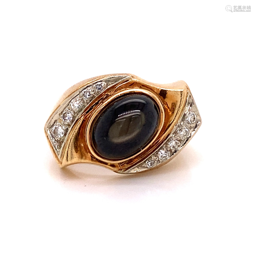 14k 1970’s Diamond Smokey Quartz Ring