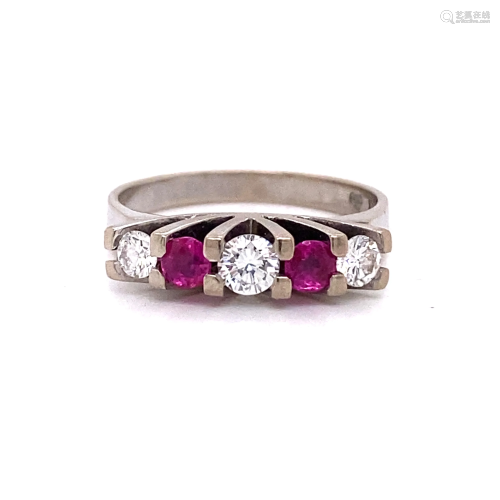 British Art Deco 18k Diamond Ruby Ring