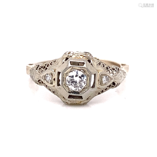 14k Art Deco Expandable Diamond Ring
