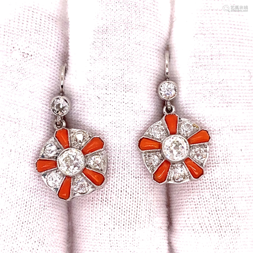 Platinum Coral Diamond Rosetta Earrings