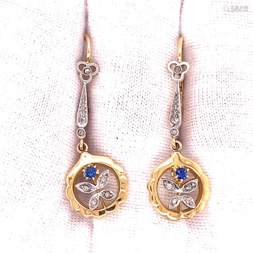 Platinum Gold Sapphire & Diamonds Flower Earrings