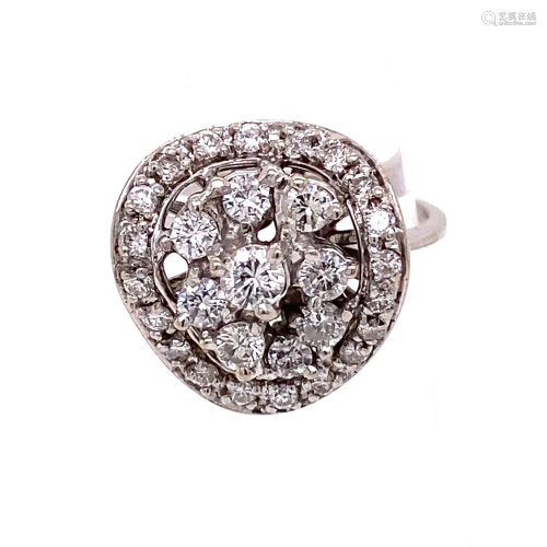 14k Late Art Deco Diamond Cluster Ring
