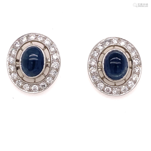 Platinum Sapphire Diamond Oval Earrings