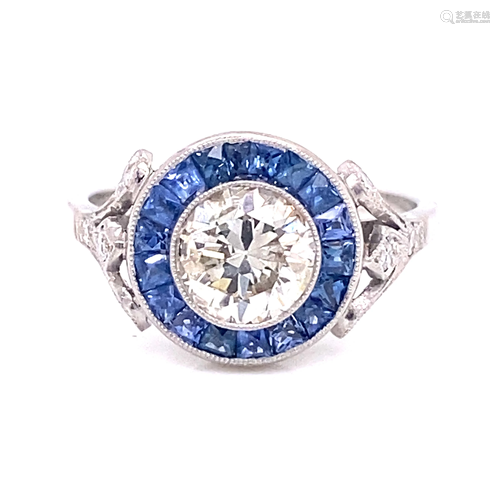 Platinum Diamond Sapphire Target Ring