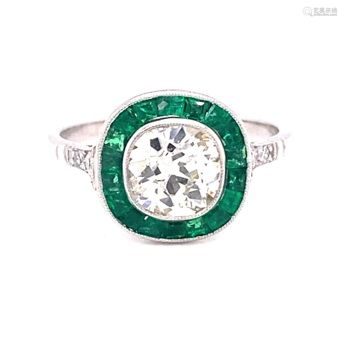 Platinum Diamond Emerald Target Ring