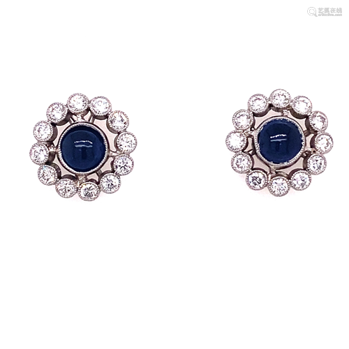 Platinum Diamond Sapphire Rosetta Earrings