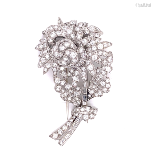 Platinum Diamond Art Deco Flower Broach