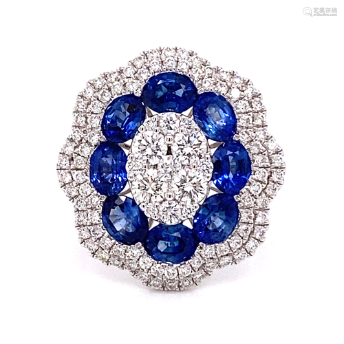 18k Diamond Sapphire Rosetta Ring