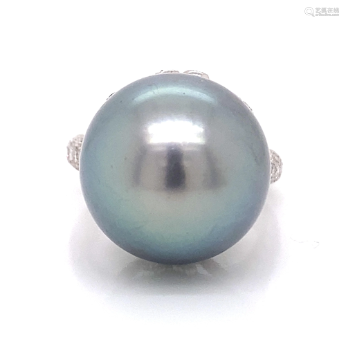 14k Tahitian Pearl Diamond Ring