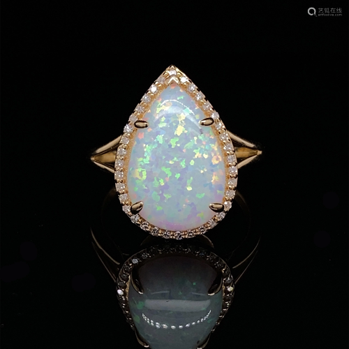 14k Opal Diamond Pear Shaped Ring