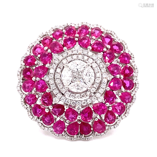 18k Ruby Diamond Cluster Ring