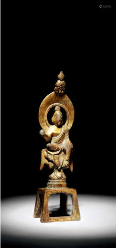 六朝 銅鎏金自在佛座像