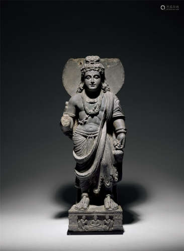 二～三世紀 斯瓦特地區灰石岩雕犍陀羅菩薩立像