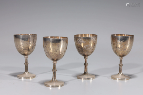 Set of Four Chinese Silver Wine Cups
