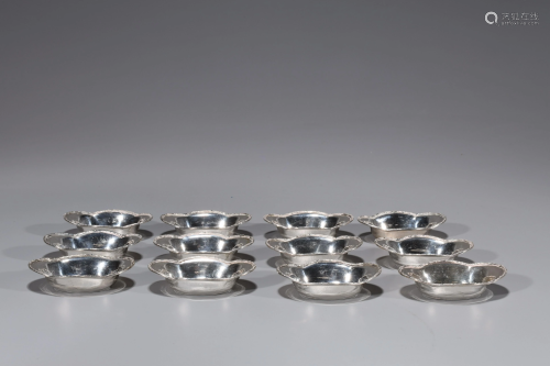 12 Small Sterling Silver Chinese Dishes