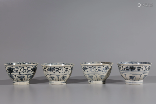 Four Vietnamese Blue and White Porcelain Bowls