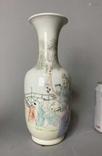 清代名家汪章手绘人物花瓶