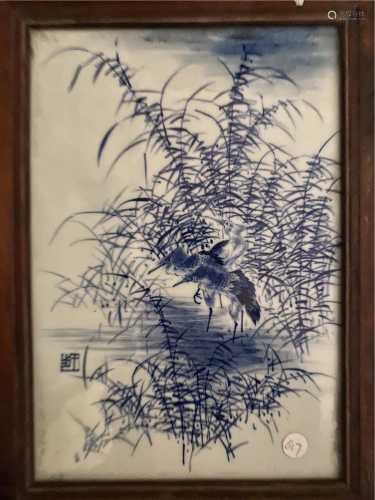 清代王步大师瓷板画花鸟