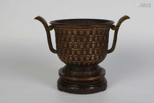A BRONZE CENSER AND STAND.MING PERIOD