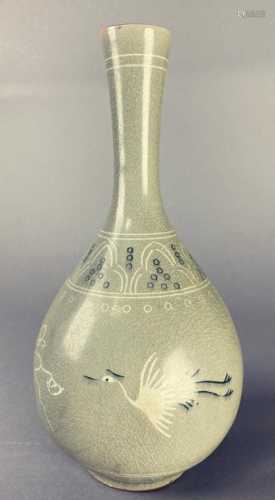宋代高丽瓷油垂双鹤花瓶