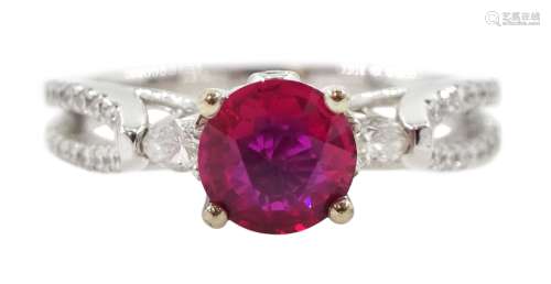 18ct white gold round ruby ring