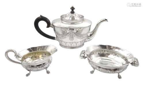 Danish silver teapot embossed swag and leaf decoration by A ...