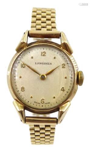 Longines 9ct gold 1950's ladies manual wind bracelet wristwa...