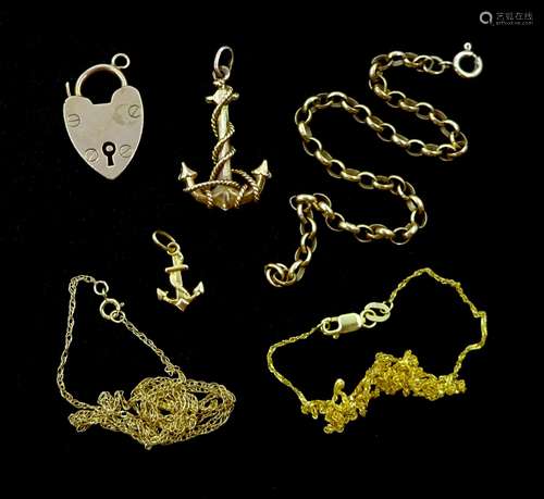 Collection of 9ct gold jewellery including two necklaces