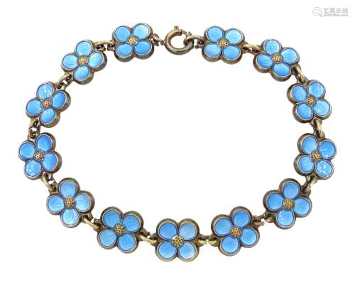 Norwegian silver-gilt blue enamel flower head link bracelet ...