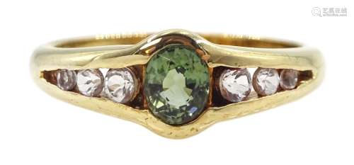 9ct gold oval green and white tourmaline ring