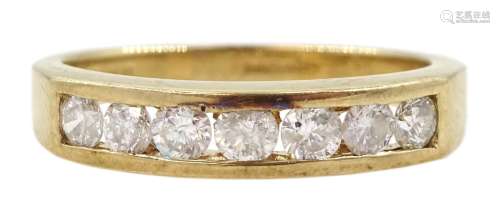 9ct gold round brilliant cut diamond seven stone channel set...