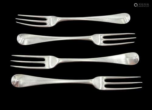 Set of three George II silver three prong table forks