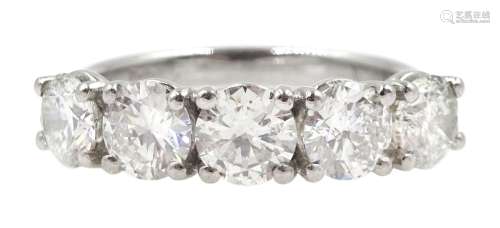 Platinum five stone round brilliant cut diamond ring hallmar...