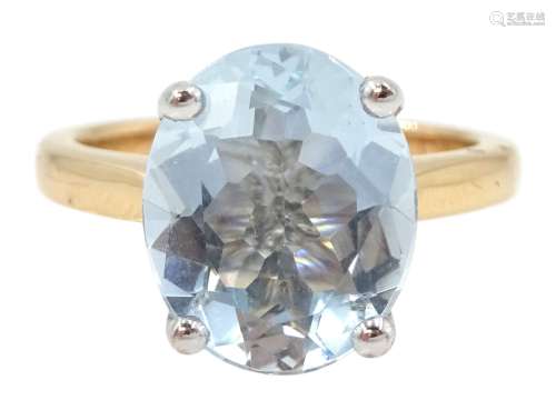 18ct rose gold single stone oval aquamarine ring