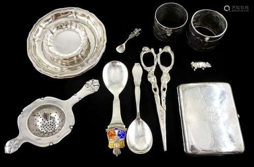 Collection of Danish silverware including tea strainer by Ax...