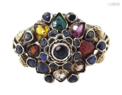 9ct gold multi gemstone stepped design ring