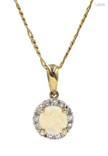 9ct gold opal and diamond circular pendant necklace