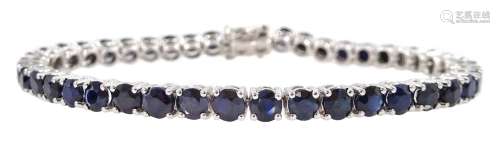 18ct white gold round sapphire line bracelet