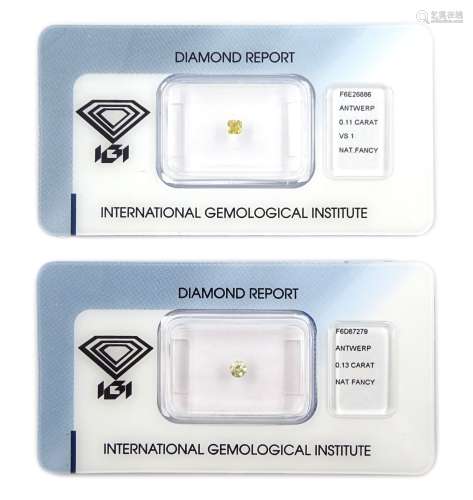 Two certified loose fancy coloured diamonds one round brilli...