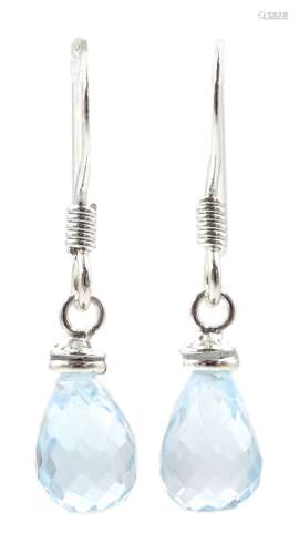 Pair of silver Swiss blue topaz pendant earrings