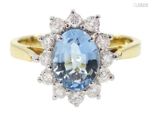 18ct gold oval aquamarine and round brilliant cut diamond cl...