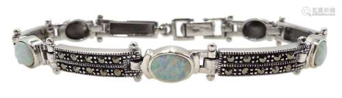 Silver opal and marcasite bracelet