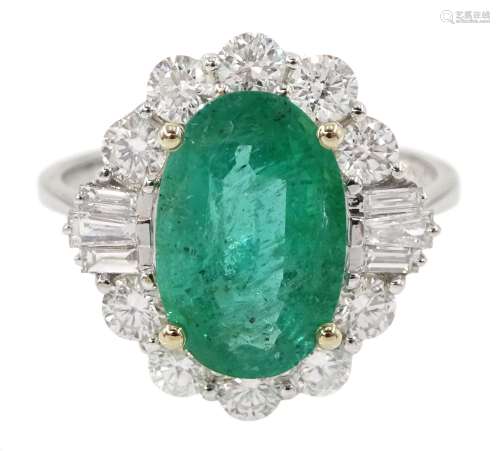 18ct white gold emerald and diamond cluster ring